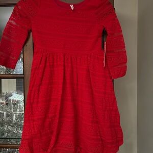 FabKids Vibrant Red Lace Dress